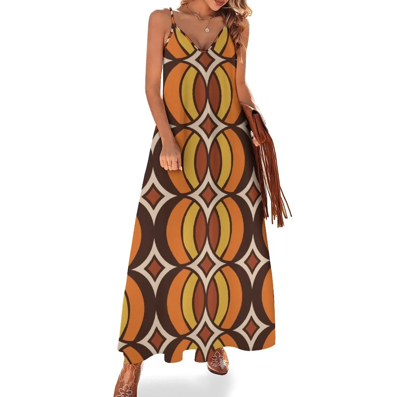 

Retro Geometric Globe Pattern 546 Sleeveless Dress summer clothes woman dress elegant dresses plus sizes