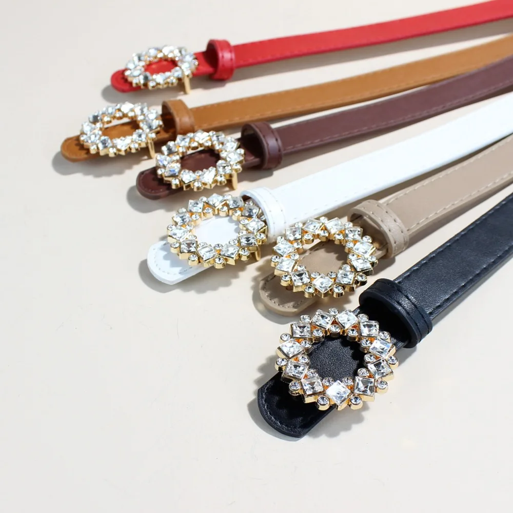 Hohle Legierung mit Diamanten Gürtel Vintage Strass Schnalle Wildleder Gürtel für Frauen Casual Vielseitiger PU Taille Gürtel – Detail 2