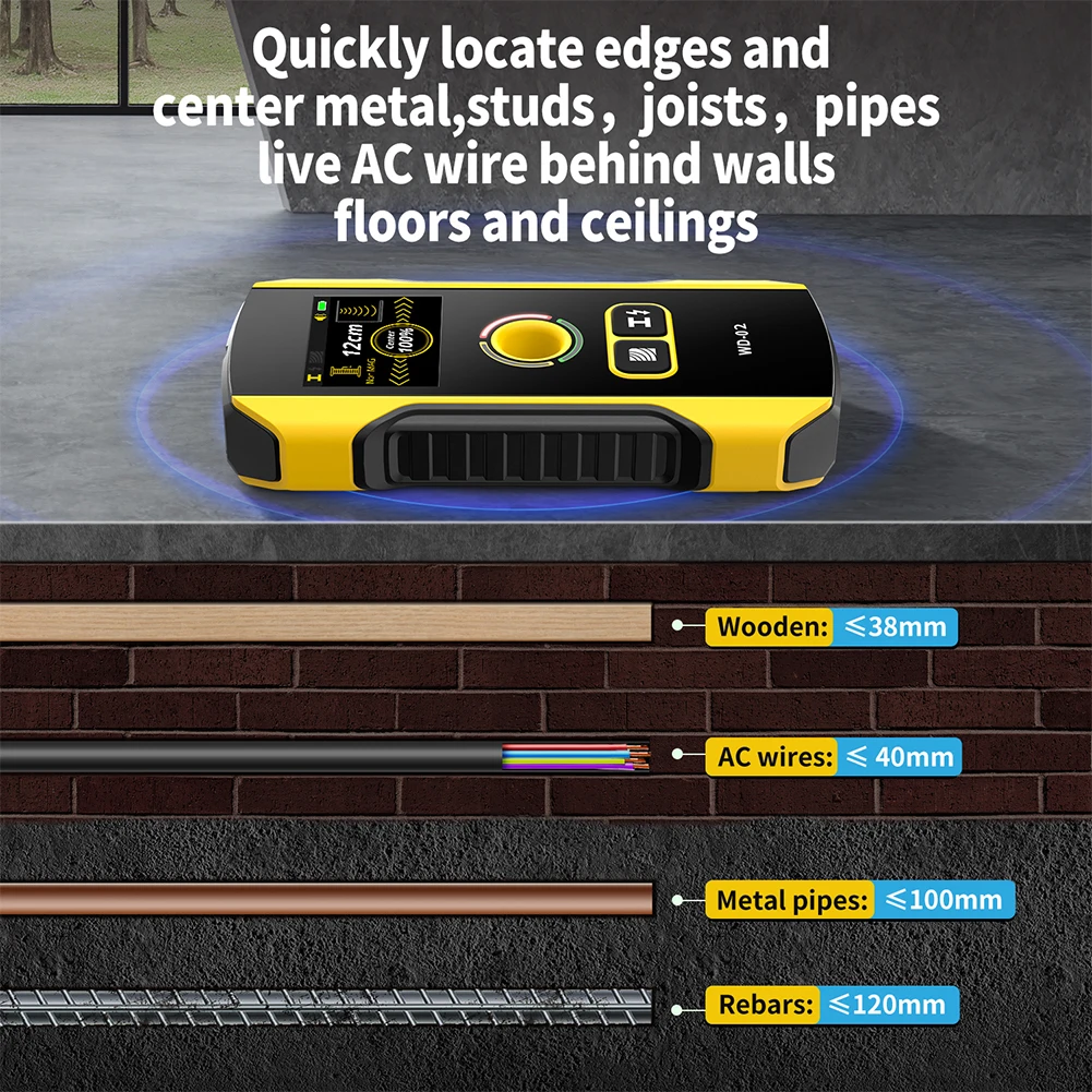 Professional WD02 Metal Detector Wall Scanner for Effective For AC Live Cable Wires Metal Wood Stud Exploration