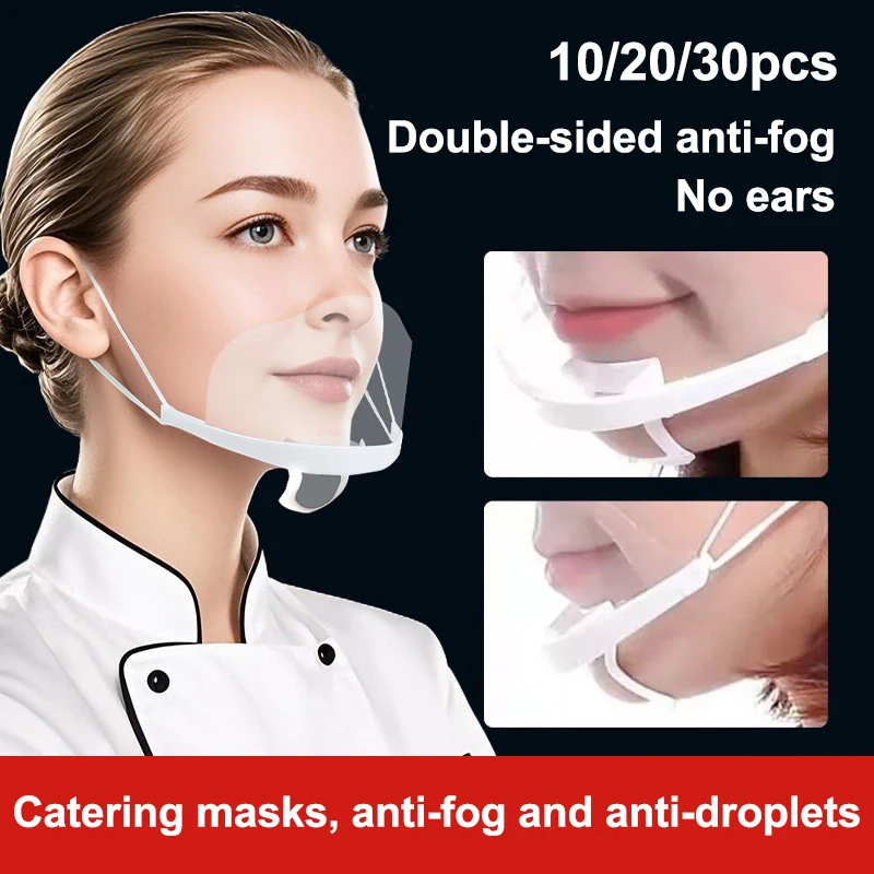 หน้ากากป้องกันละอองน้ำลายแบบใส ใช้ซ้ำได้ 10/20/30 ชิ้น สำหรับร้านอาหาร โรงเรียน ป้องกันใบหน้า