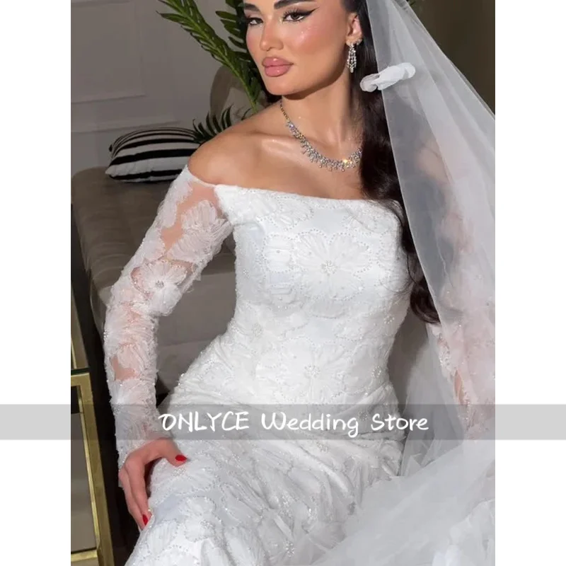 Abito da sposa arabo saudita Vestido De Noiva Abito da sposa a sirena in pizzo con scollo a barchetta personalizzato per donna sposa