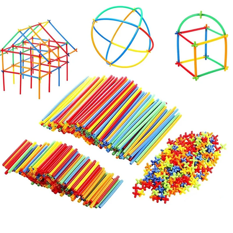 500/300/100PCS Straw Constructor Toys STEM Building Interlocking Plastic Engineering Children Educational Blocks De Construcción