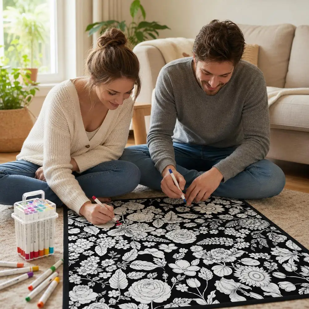 DIY-Maldecke mit 24 farbigen Acryl-Markern, florales Motiv, Stoffmalerei, Wurfdecke für Sofa, Schlafzimmer, Dekoration, Geschenk – Detail 12