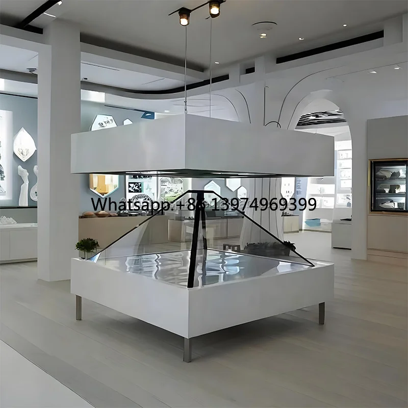 3D Holographic Projection Display Case, 360-degree Interactive Touch Screen for Multi-functional Exhibition halls and Displays.