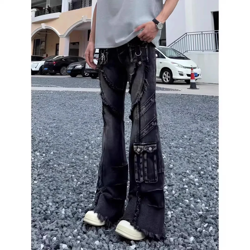

Street Sle Men's Wide Leg Jeans High Waist Visual Sle Straight Tube Pants Casual Wear Resistant Trousers for Youth