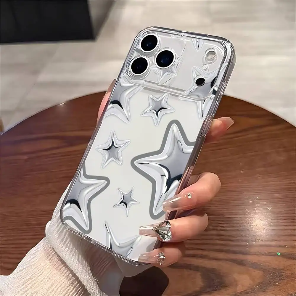 

Metallic Star Pattern Phone Case For iPhone 17 16 15 14 13 12 11 Mini Pro Max Plus Transparent Cover