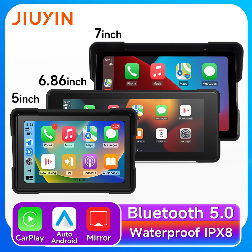 5/6/7''Motorcycle Multimedia Player Wireless CarPlay Android Auto GPS Navigation Recorder IP67 Waterproof Touch Screen Bluetooth