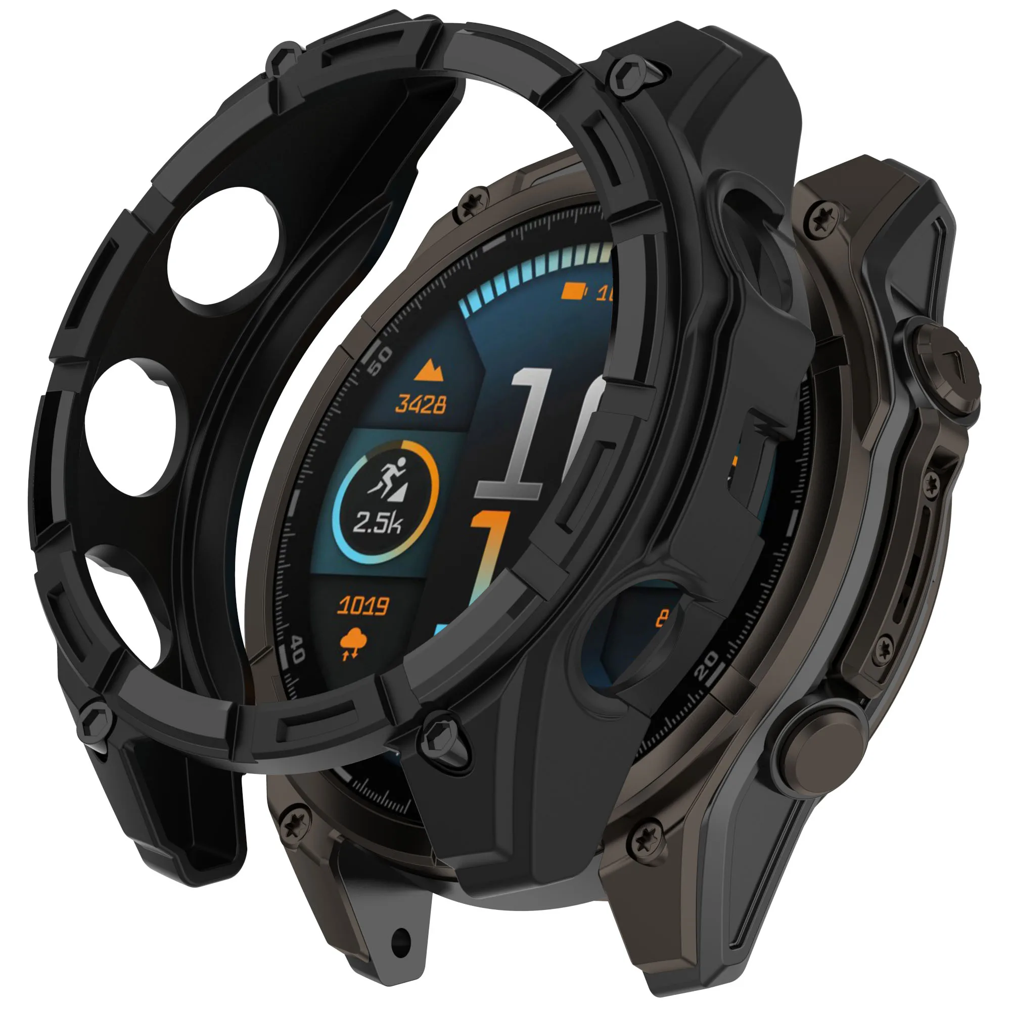 

Для Garmin Fenix 8 MIP Solar 47 мм чехол из ТПУ с полой полузавернутой рамкой для часов - черный