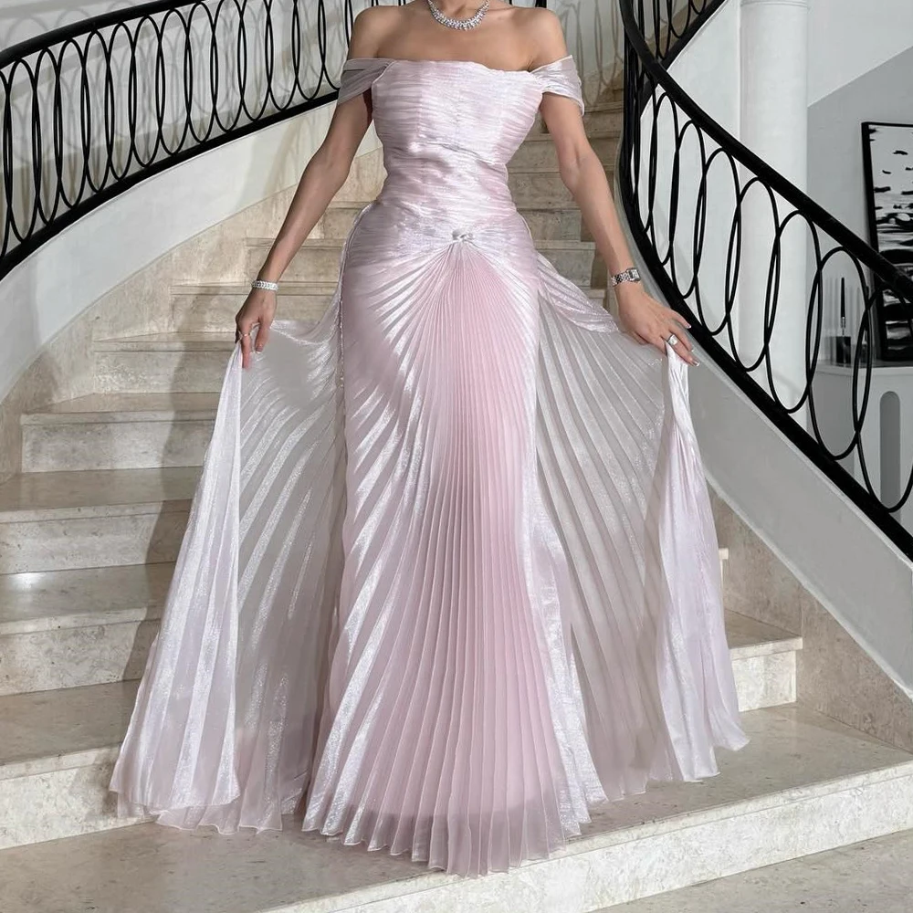 Vestidos de Noche acampanados personalizados, vestido de fiesta sin mangas hasta el suelo con hombros descubiertos, vestido de fiesta drapeado Simple plisado a la moda