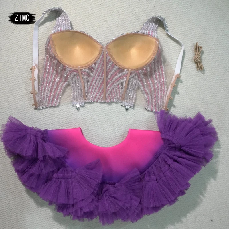 

womens 2 piece suit white Dress flower Sexy Dance club Stage Performance Celebrate party festival drag queen pole dance clothing