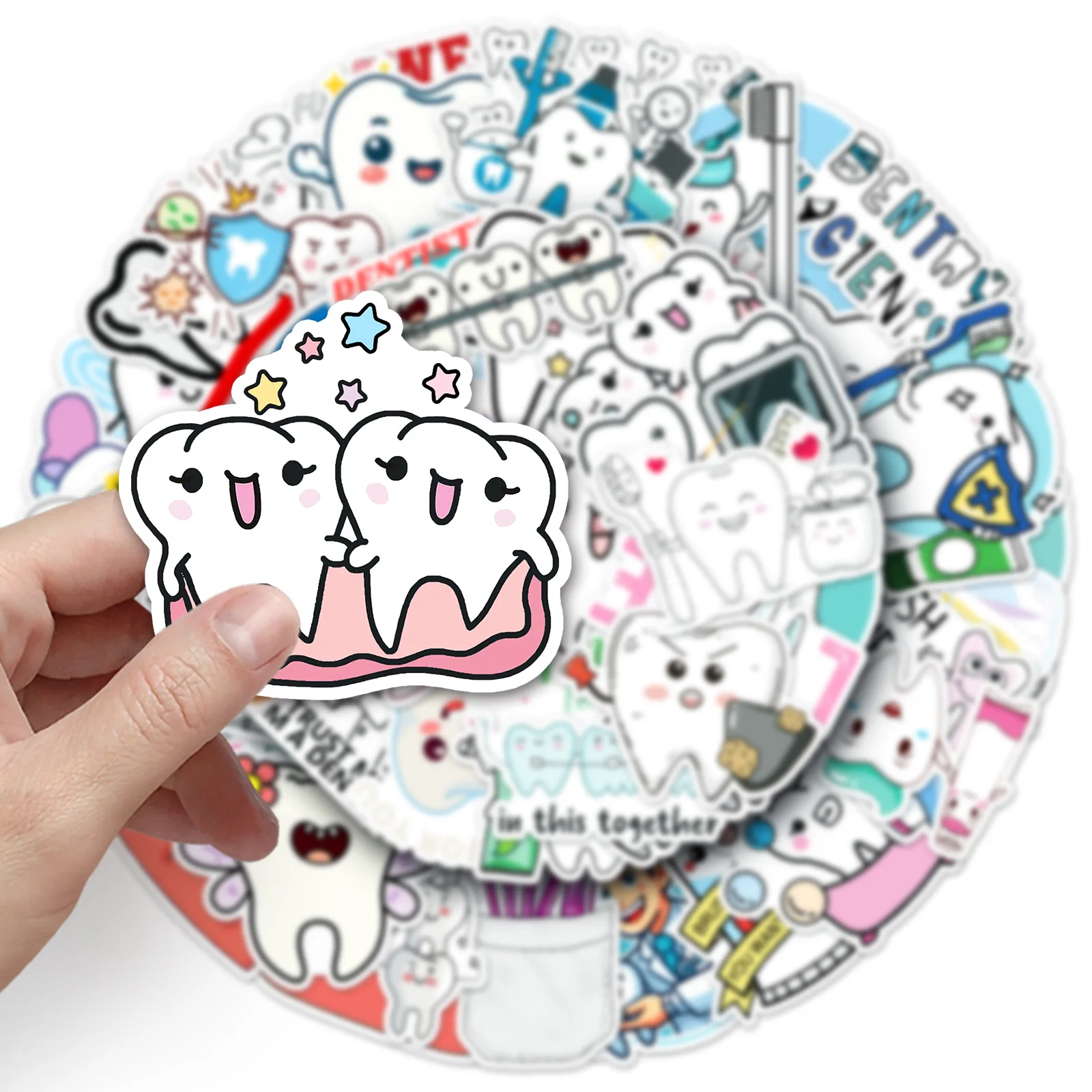 50pcs Cartoon Teeth Care Series Graffiti Stickers Suitable for Helmet Desktop Wall Decoration DIY Sticker Package Wholesale