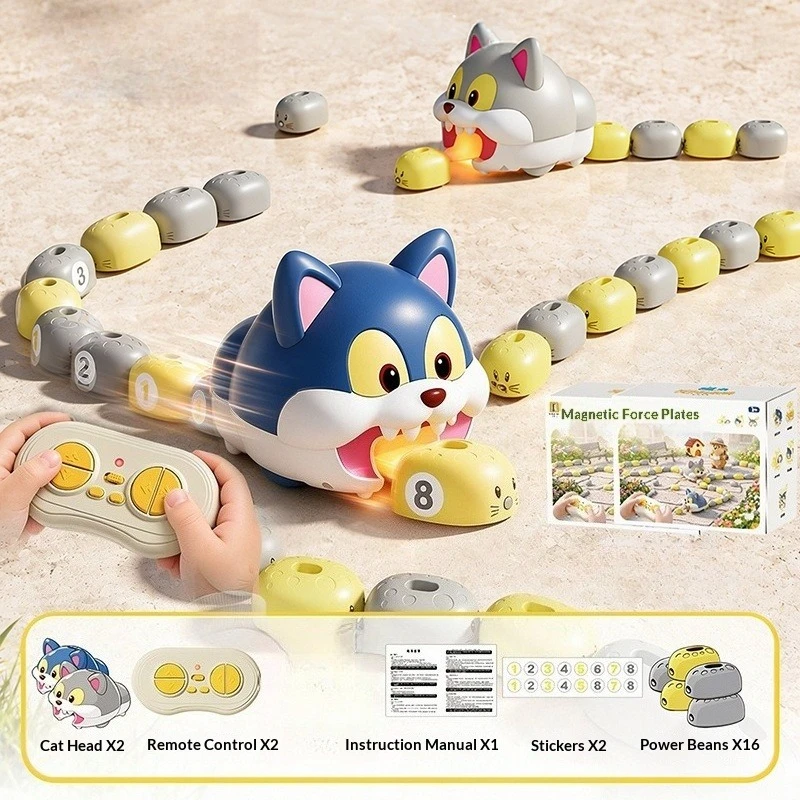 Magnetic Hungry Snake RC Battle Toy Cat vs Mouse Competitive Game Real Version Magnetic Eating Snake Puzzle Toy Tabletop Game
