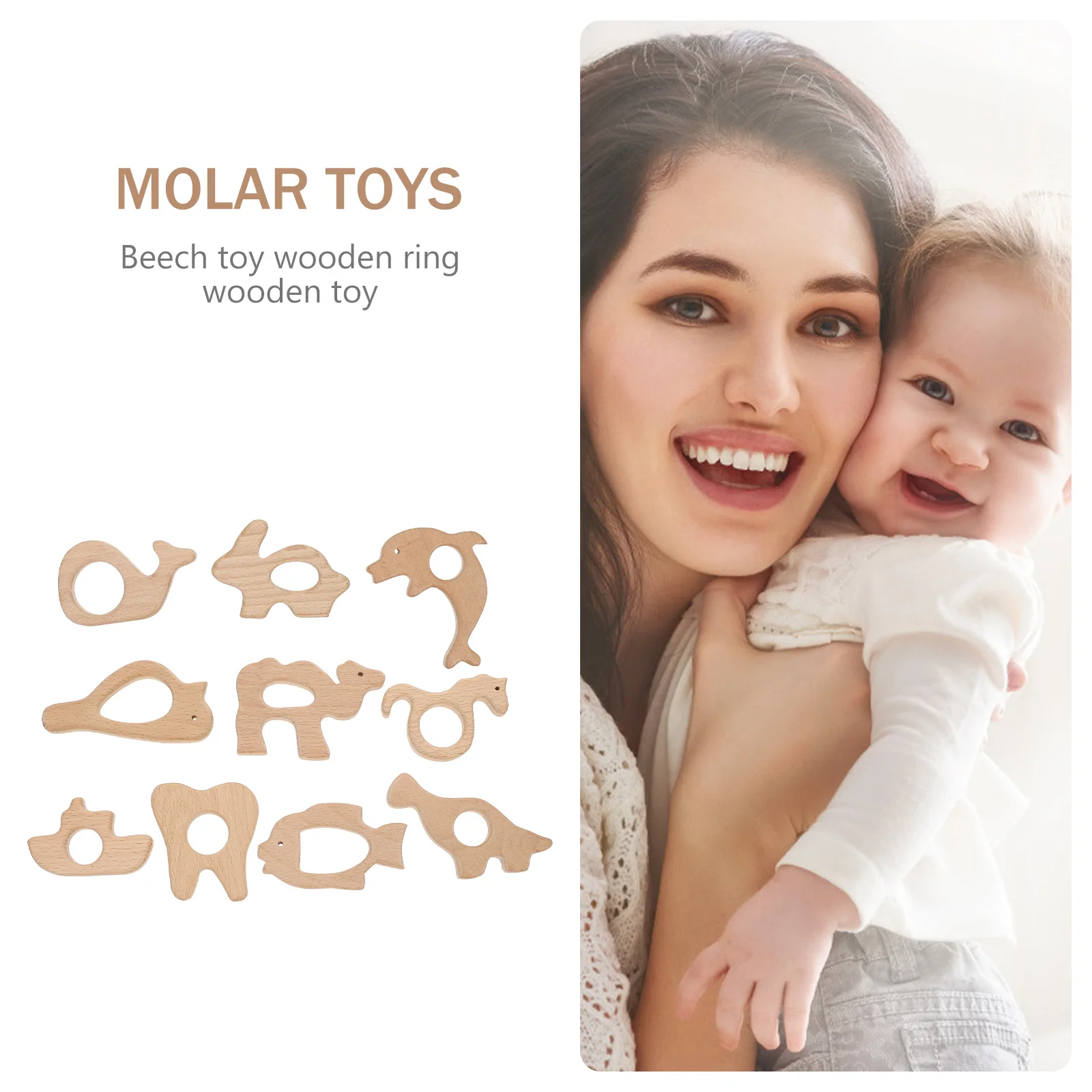 10Pcs Adorable Baby Teethers Cartoon Design Safe Beech Material Infant Chewing Supplies for Teething Relief New Mom Gifts