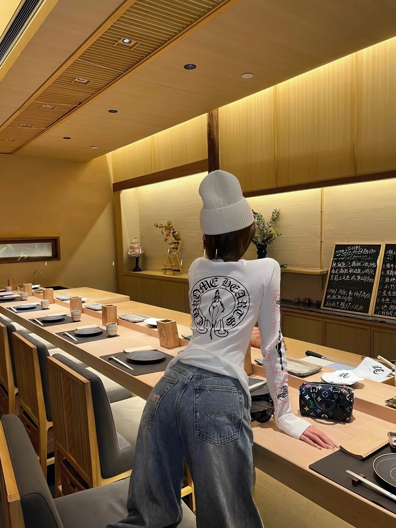 

High Waist Straight Leg Wide Leg Pants Heavy Embroidery Rhinestone Letter Bend Knife Denim Straight Hair American Hot Girl Style