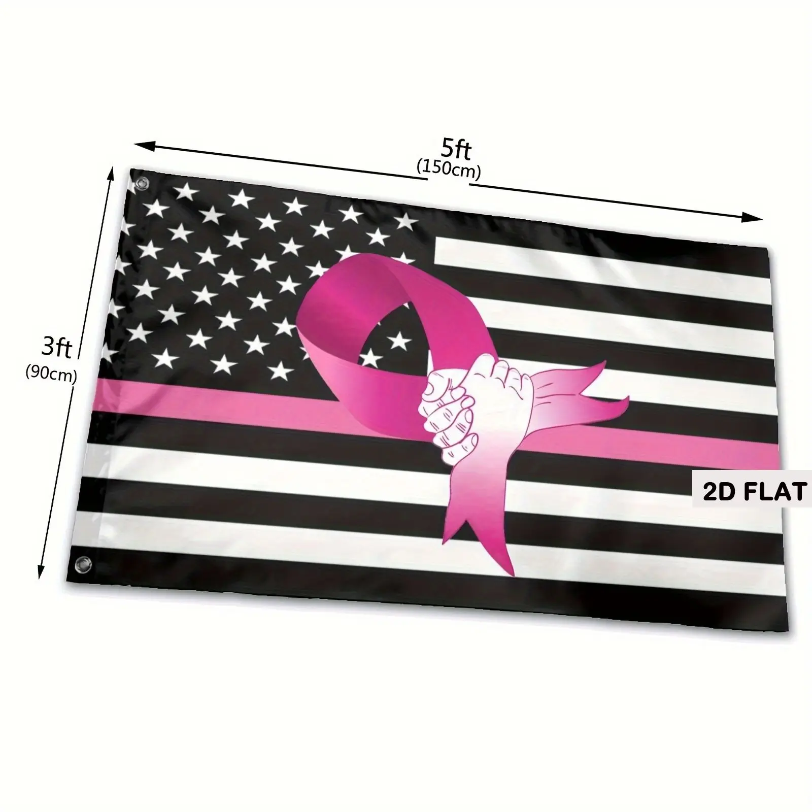 2D FLAT 1pc, Funny Flag Banner Wth American Flag with Pink Ribbon and Fist Perfect for Indoor and Outdoor, Polyester Material view 3