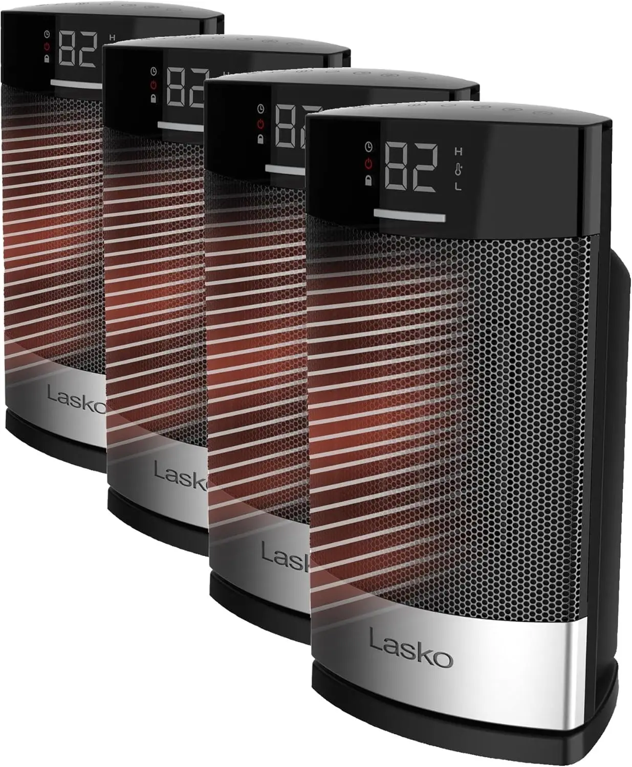 

Керамический настольный обогреватель с цифровым дисплеем, пультом дистанционного управления, автоматическим режимом ECO, защитой от опрокидывания и блокировкой от детей - 1500 Вт, черный (4 шт.)