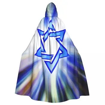 Israël volwassen mantel Cape met capuchon Davidster blauw Joods 3D middeleeuws kostuum heks Wicca vampier elf Purim carnavalsfeest