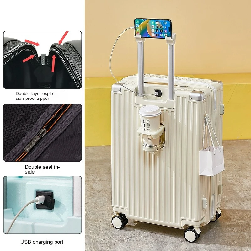 Multifunctionele Bagage Usb Telefoon Stand Mannen En Vrouwen Sterke Koffer Wachtwoord Trolley Case Universal Wiel Reistassen Koffers