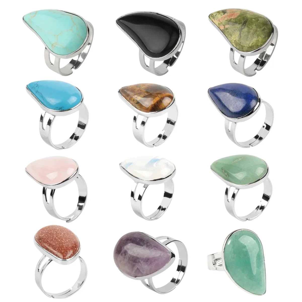 Fashionable Natural Stone Large Crystal Ring for Women\'s Water Drop Wedding Engagement Party Charming Temperament Jewelry Gift