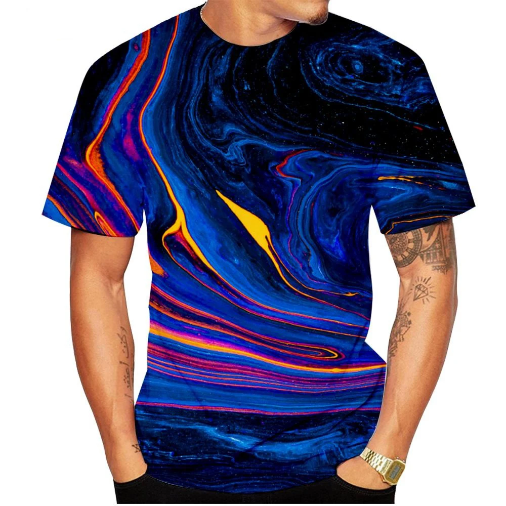 New Fashion Men and Women 3D Rainbow Color Printed Black and White Vertigo Hypnotic T-shirt Fashion Short Sleeve T-shirt Top