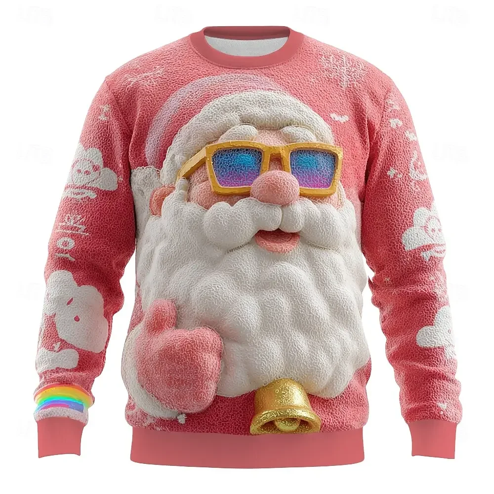 2025 Christmas Men's Santa Claus Sweatshirts Cool Party Crew Neck Vacation Party Gift Crewneck 3D Printed Pullover Fall Winter