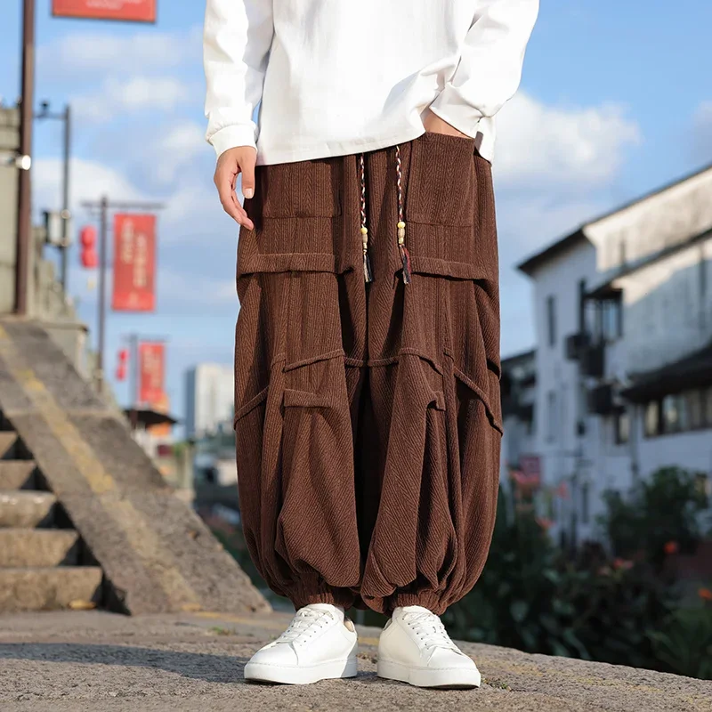 2024 Autumn Winter Pants Thickening Wide-leg Pants Retro Harem Men Solid Trendy Casual Wild Large Size Harajuku Lantern Trousers