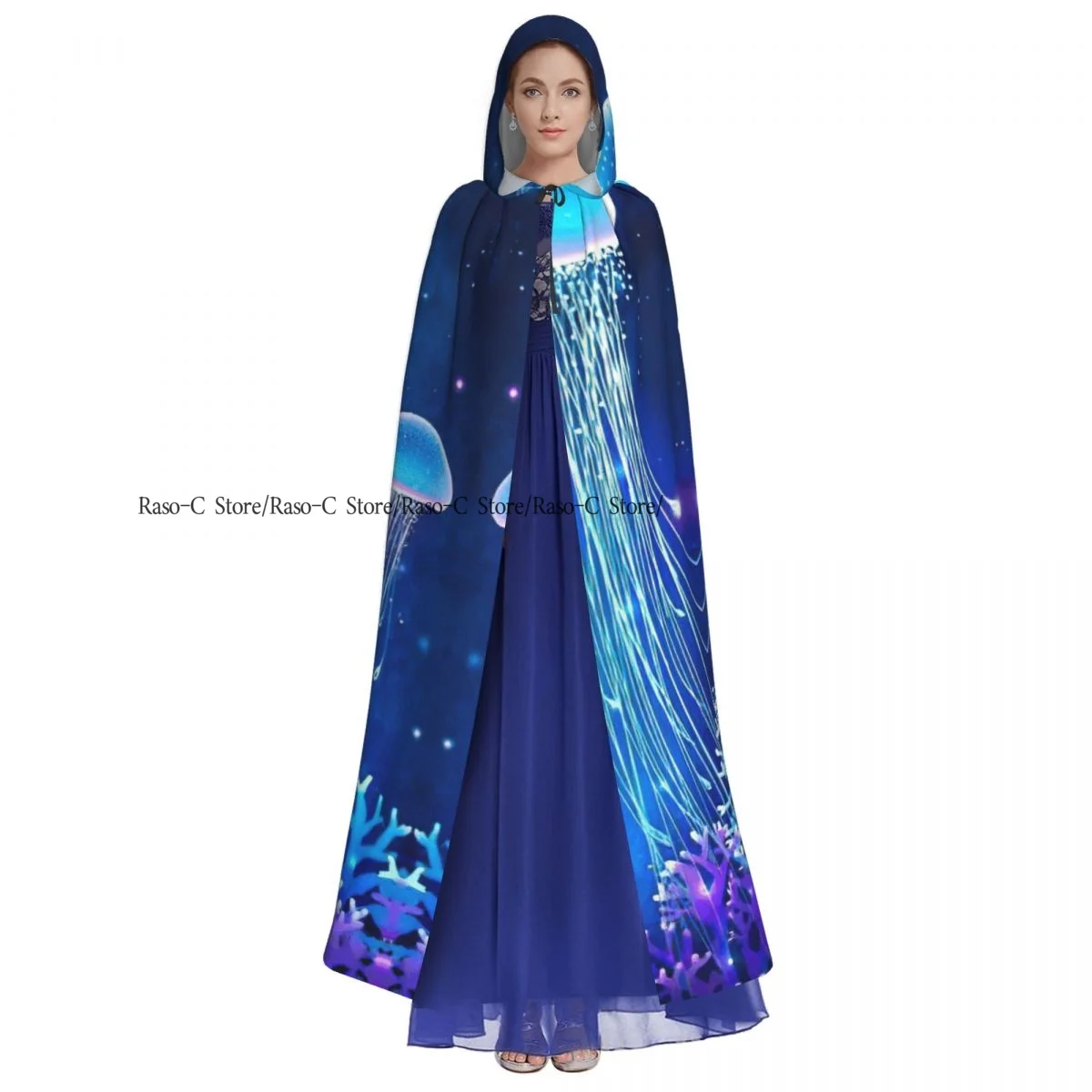 عباءة بقلنسوة للجنسين مع غطاء محرك السيارة ماجيك متوهجة قنديل البحر تحت الماء عباءة مصاص دماء الساحرة كيب تأثيري حلي #6