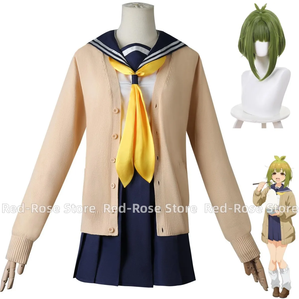 

New My Deer Friend Nokotan Bashame Meme Cosplay Costume Wig Sweater Coat JK School Uniform Skirt Woman Kawaii Campus Suit