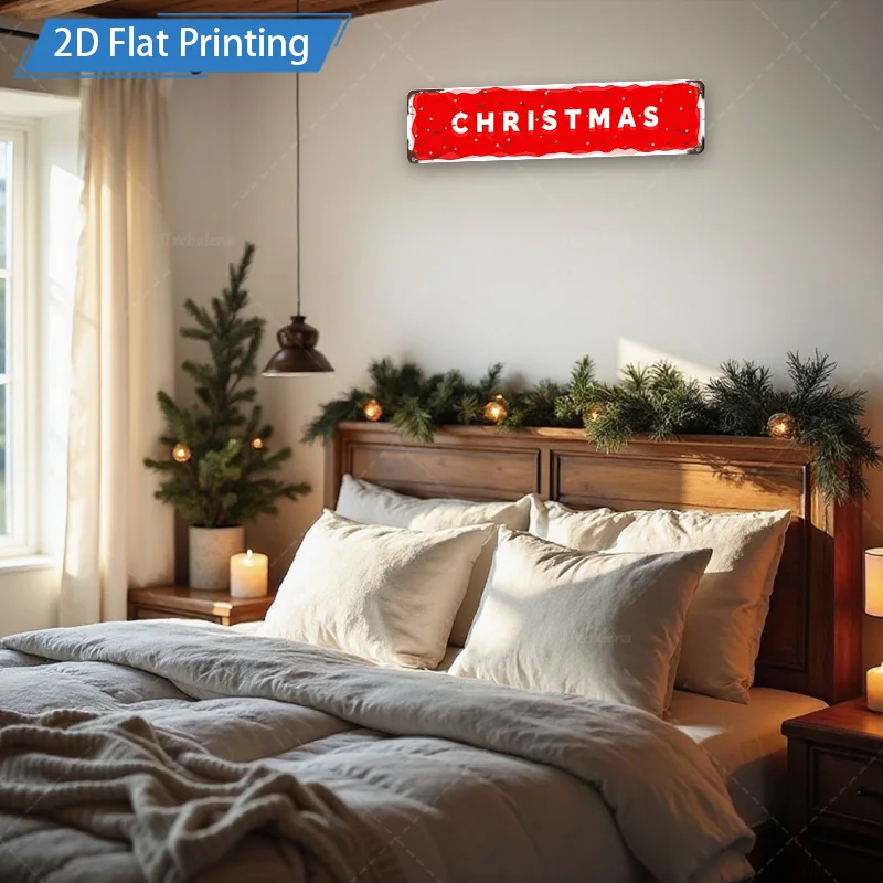[2D FLAT] 1 قطعة علامة معدنية، 8 × 12 بوصة عيد الميلاد الأحمر ندفة الثلج علامة معدنية جدار ديكور فني