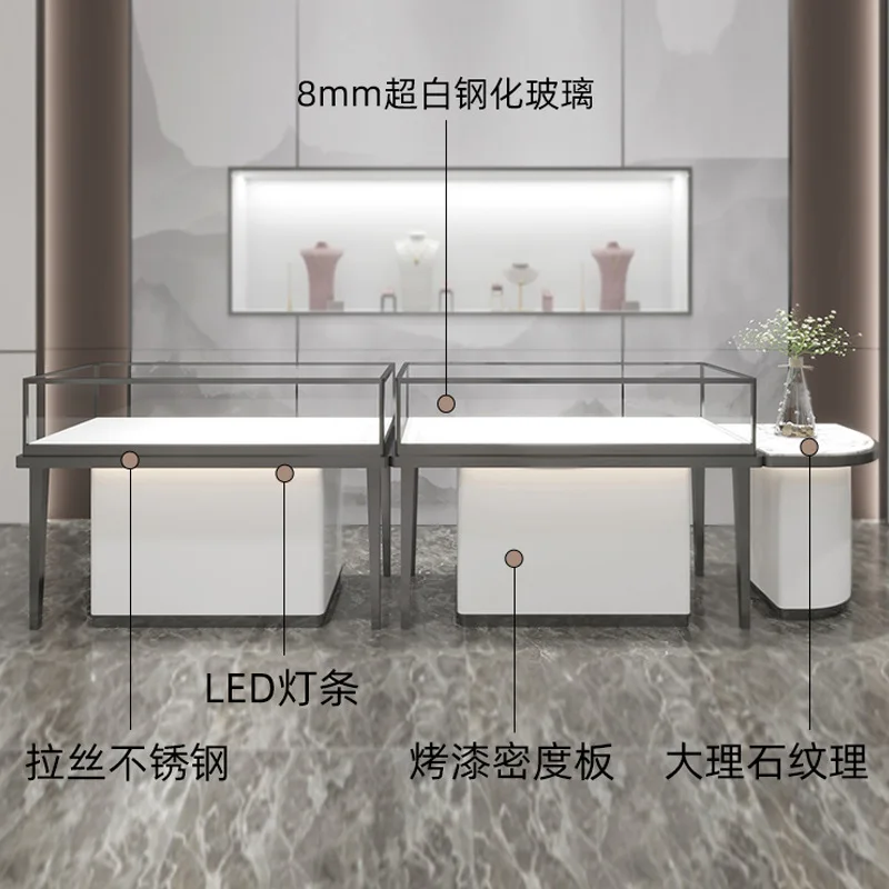 Custom Jewelry Display Cabinet Whole Store Design and Processing Double Layer Painted Silver Jewelry Jade Jadeite Gold Product D