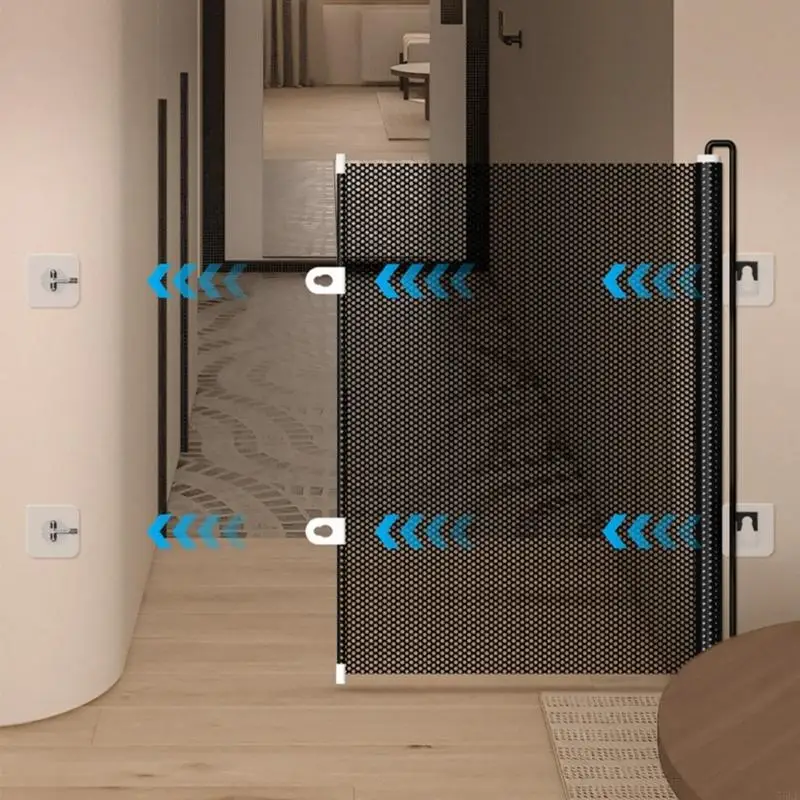 Black Pet Gate for Room Entries and Doorways, Pull-Across Indoor Barrier Panel with 49.21 In Shared Width for Homes 55KF