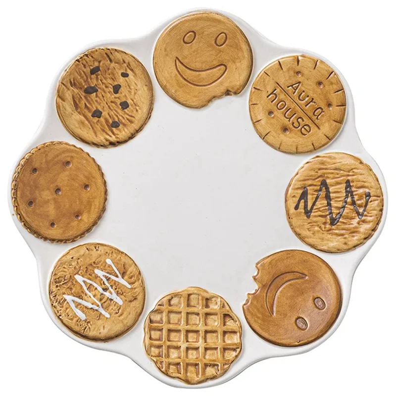 

PTST Creative Cookie Plate Cute Plate Office Dessert Plate Home Breakfast Dessert Plate, Brown & White,Brown Cookie Plat