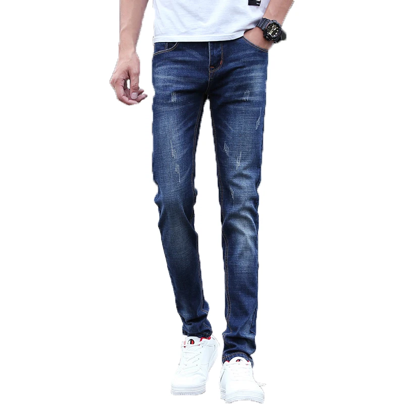 2024 Men Spring Solid Color Cotton Slim Elastic Waist Jeans Men Autumn Outdoors Classic Comfortable Casual Fashion Jeans Male