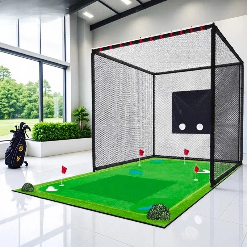 Golf Practice Net Stainless Steel Frame Indoor Outdoor Swing Training Percussion Cage Putting Green
