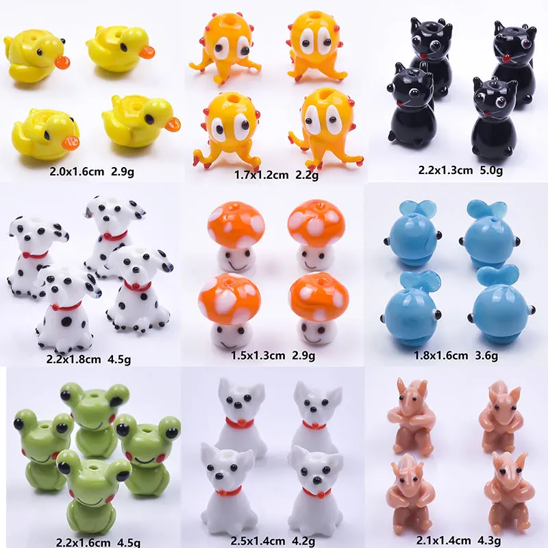 5 unids/lote serie Animal gato/perro/Rana/pato/champiñones/canguro/balena/pulpo cuentas de vidrio fabricación de joyería DIY accesorios hechos a mano a granel
