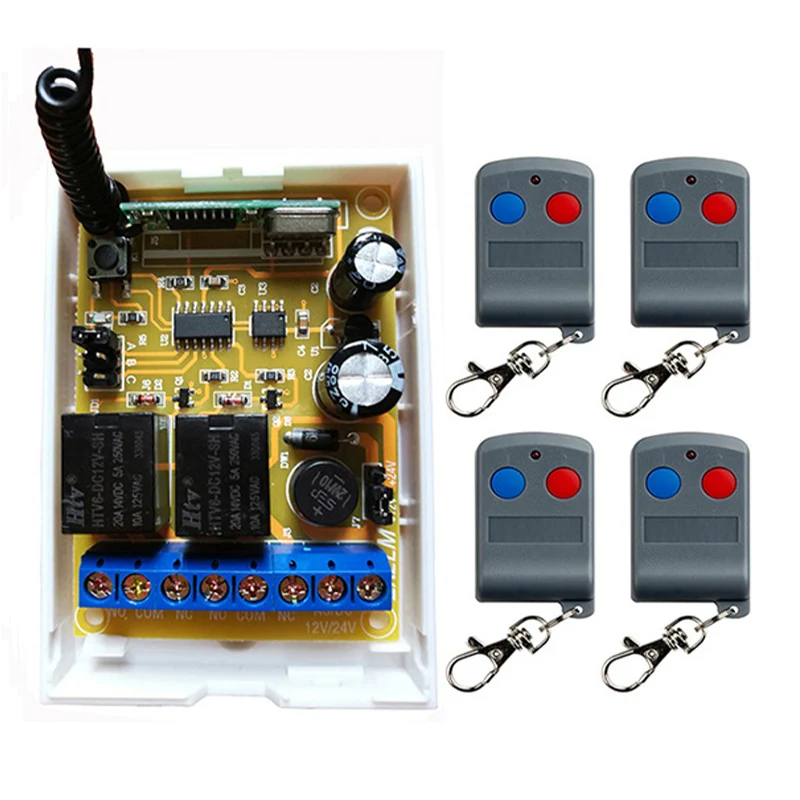 DC12V DC24V 2CH RF Remote Control Switch System Transmitter +Receiver 2ch relay smart home z-wave /lamp/ window/Garage Doors