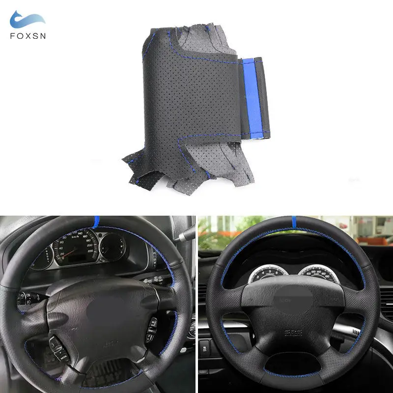 

Кожаный чехол на руль автомобиля, аксессуары для Honda CR-V CRV 2002 2003 2004 2005 2006, с синей резьбой