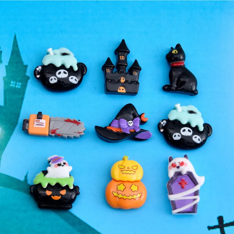 10/20Pcs Cute Hallowmas Resin Charm DIY Ghost Pumpkin Barrette Key Chain Jewelry Handmade Materials Decoration Supplies Applique