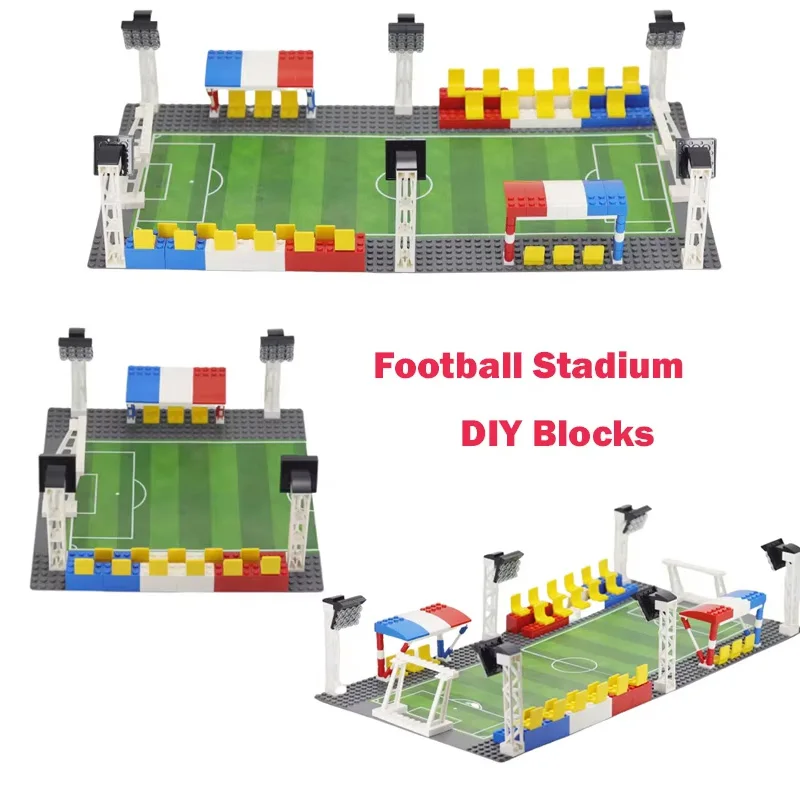 

Креативный футбольный стадион MOC, строительный блок, спортивные сцены, базовая доска, пластина, собранная образовательная игрушка, модель, маленькие кирпичи, подарки «сделай сам»