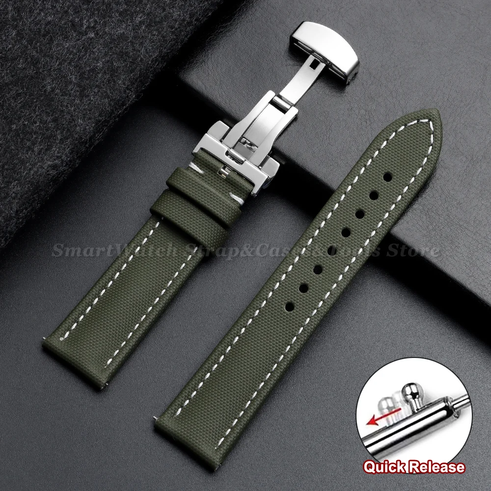 18/19/20/21/22mm Business Segeltuch-Uhrenarmband für Omega mit Schmetterlingsverschluss, Wasserdichtes Armband für Seiko mit Schnellverschluss – Detail 23