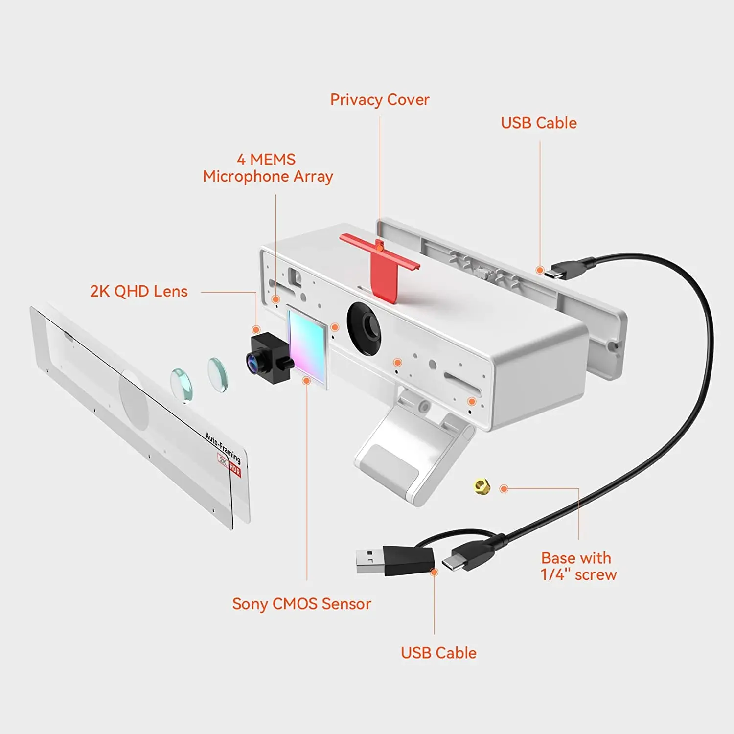 كاميرا ويب NUROUM V21-AF 2K مع 4 كاميرات ميكروفونات لإلغاء الضوضاء 1080P 60 إطارًا في الثانية توصيل وتشغيل لاجتماع البث المباشر على الكمبيوتر/Mac/الكمبيوتر المحمول #6