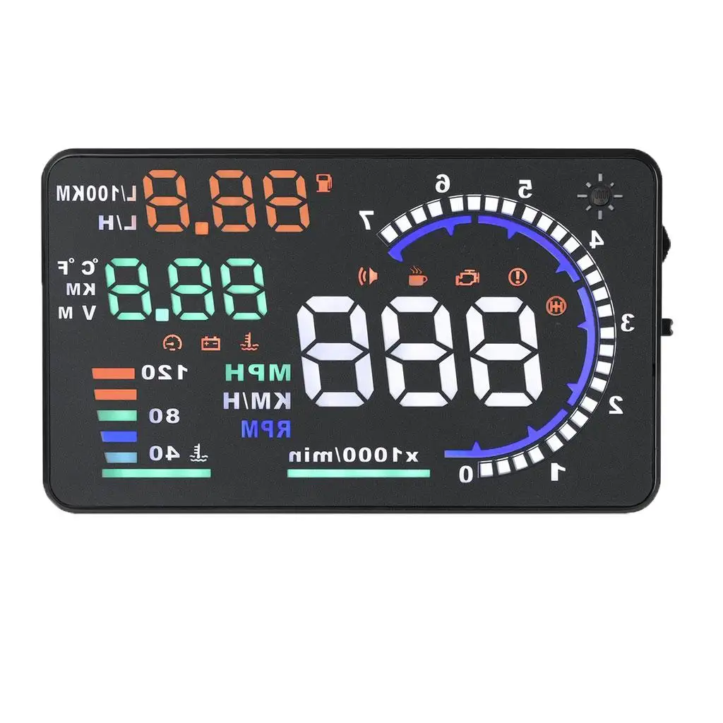 5.5' Multi-color Screen A8 Car HUD Head up Display OBD II Speed Warning