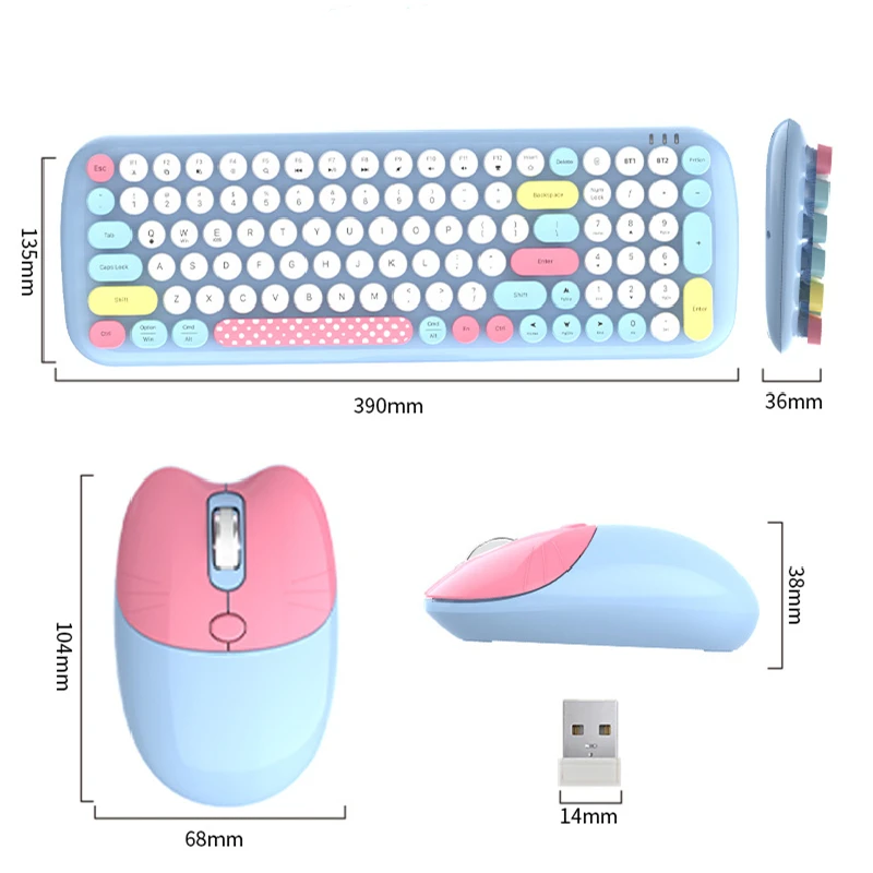 Imagem -03 - Teclado Bluetooth e Mouse Conjunto Bonito 2.4g Tamanho Completo Rosa Azul Verde Branco Ipad pc Laptop Telefone Tablet Computador