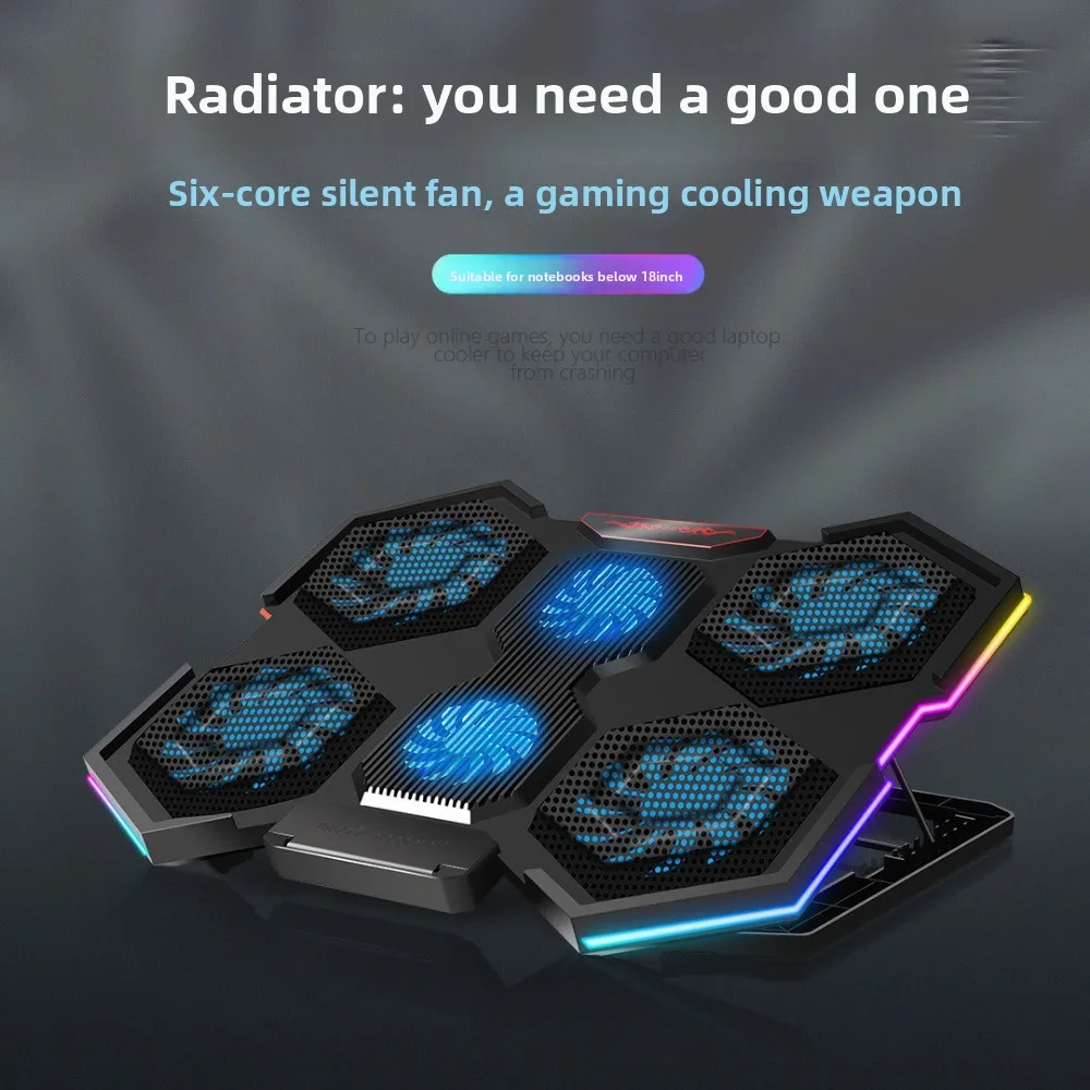 

Кулер для игрового ноутбука 12–17 дюймов с шестью вентиляторами и подсветкой RGB, двумя портами USB, охлаждающей подставкой для ноутбука 1400 об/мин, подставкой для ноутбука