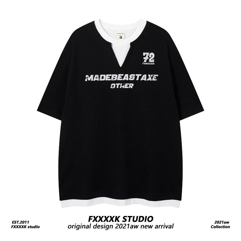 

Оригинальная американская модная повседневная универсальная футболка FXK для пар, летняя, в стиле INS, с узором «платок»