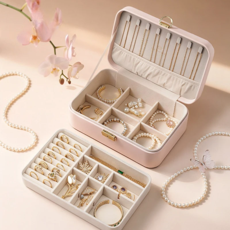 Jewelry Box Portable Double Layer Lockable Travel Organizer Soft Velvet Compartments Rounded Corners for Earrings Rings Gift Use