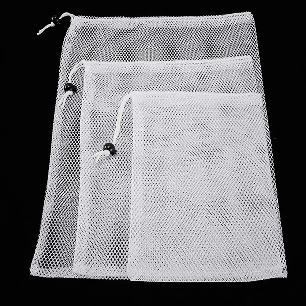 1pc  Durable White/Black Nylon Mesh Drawstring Storage Pouch Bag Multi Purpose Home Travel Outdoor Activity Pouch Laundry Bag