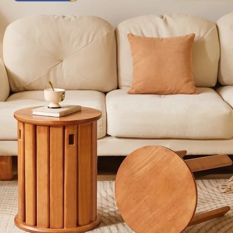 Solid wood stacked multi-functional stool combination coffee table round stool, living room household stacked dining table bench