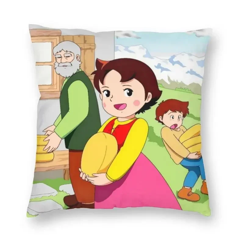 Heidi Peter And Grandpa Alps Goat Mountain Cushion Cover 40x40 Home Decor Cartoon Movie Throw Pillow For Living Room Double Side