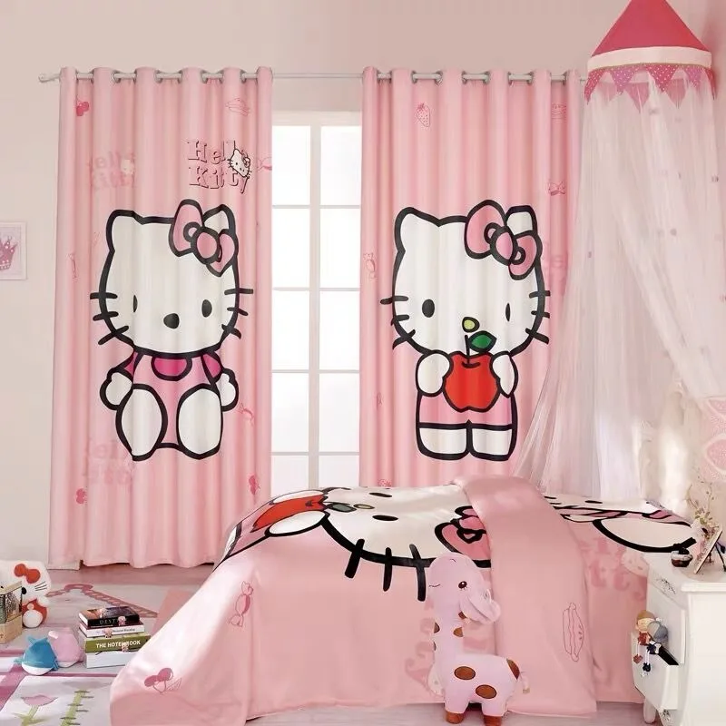 Hello Kitty animation peripheral Sanrio cartoon blackout curtains children's room princess style bedroom finished curtain fabric